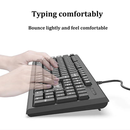 Teclado USB com fio, 104 teclas,  com membrana.