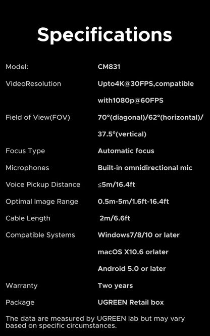 Webcam 4K FHD 1080P de 8MP para PC